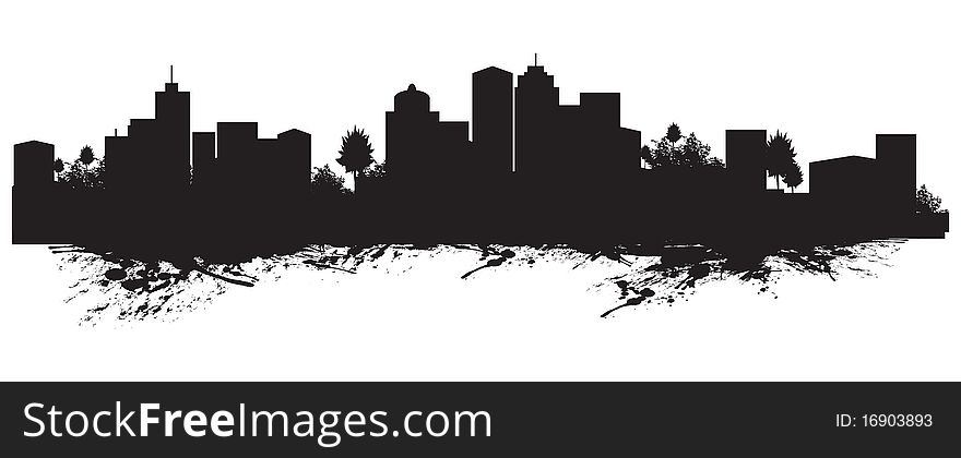 Grungy silhouettes of trees and buildings. Grungy silhouettes of trees and buildings