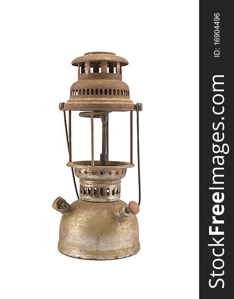 Vintage kerosene lamp on white background