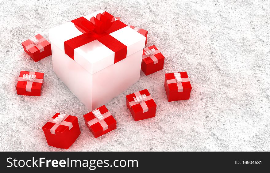 3d illustration of red and white christmas gift boxes