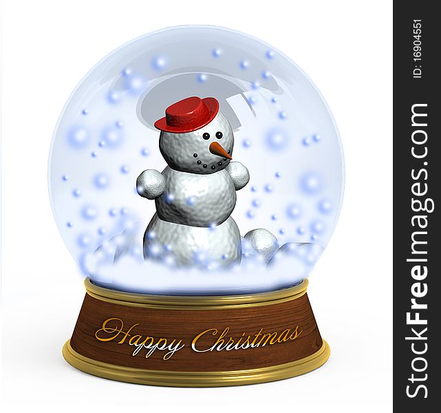 3d christmas snow globe on white background