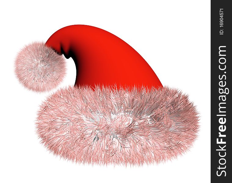 3d Red santa claus hat on white background