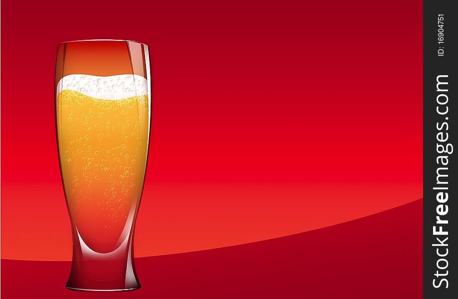 Isolated Shiny Glass of beer on red background