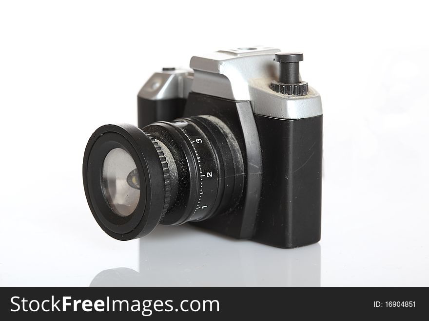 Old vintage camera on white background. Old vintage camera on white background