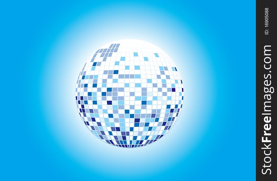 Mirror Disco ball on blue background