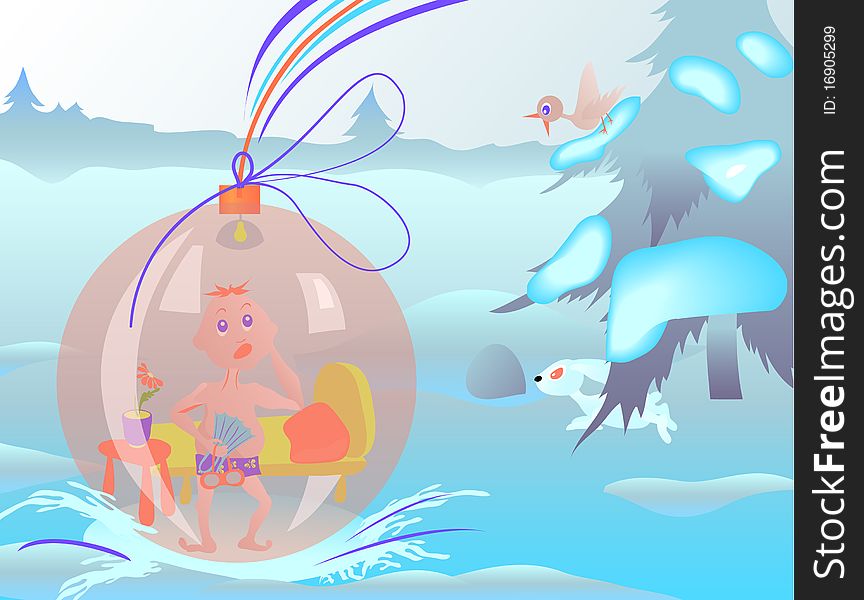 Christmas Toy. Winter forest. Arrived in the winter. Vector illustration.