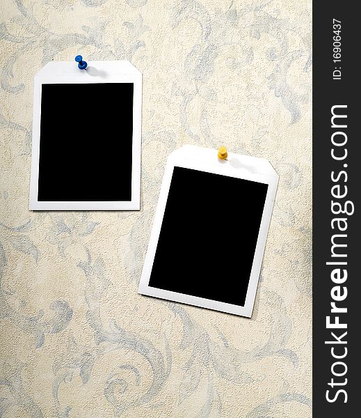 Frame on a painted wall with clipping path for pictures