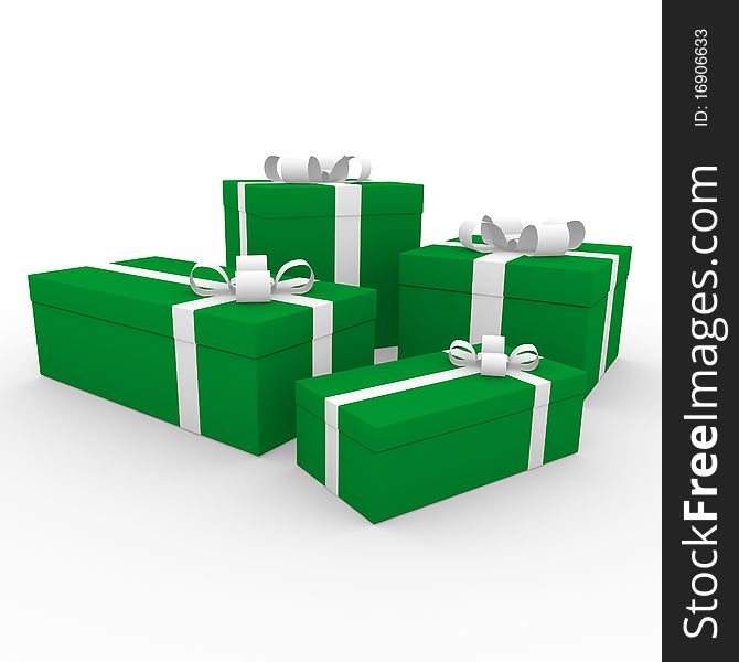 3d green white gift box isolated white background