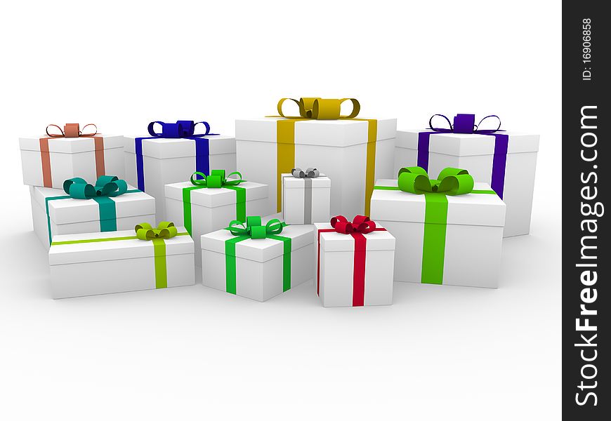 3d colorful white gift box isolated white background
