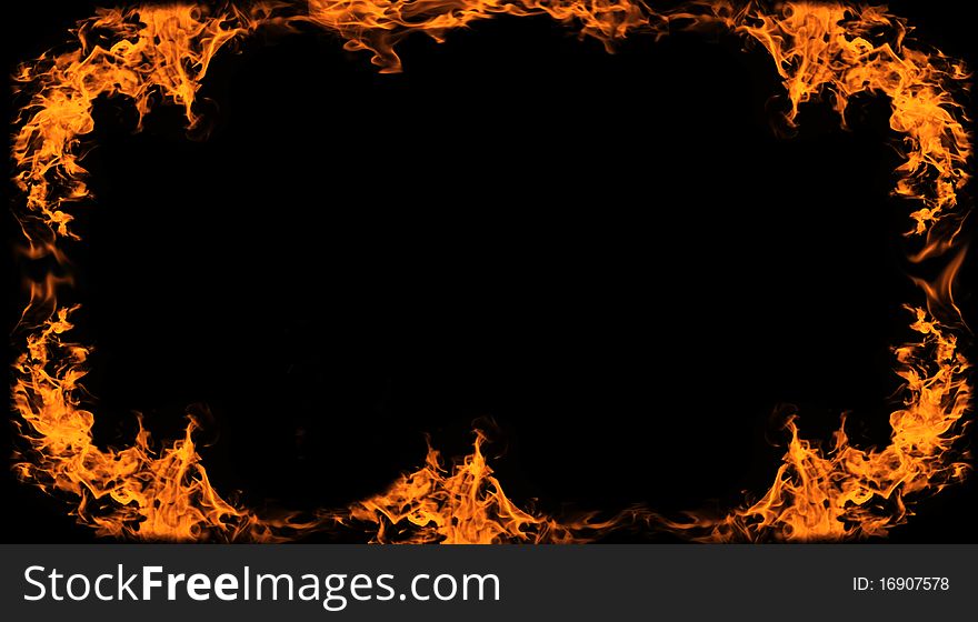 Framework illustration with flames and black background