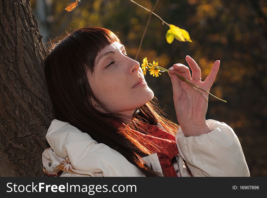 Young beautiful romantic woman in the forest