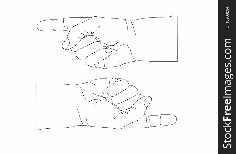 Outline of two hands pointing in opposite directions
