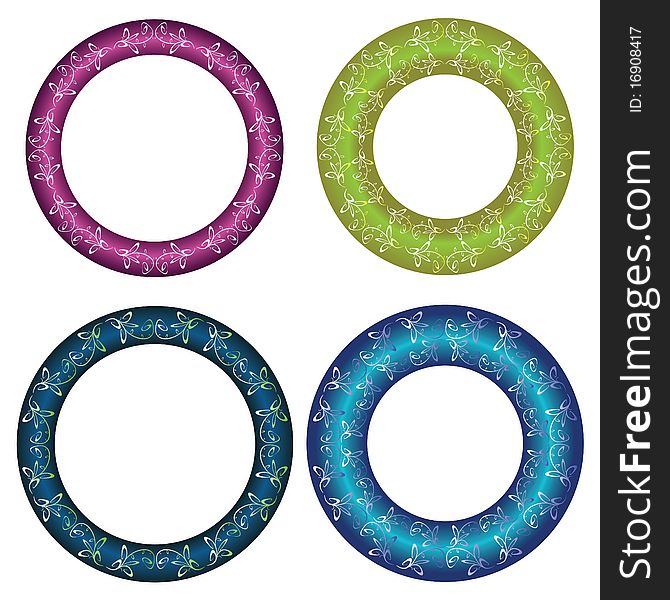 Circle floral ornament in different colors. Circle floral ornament in different colors