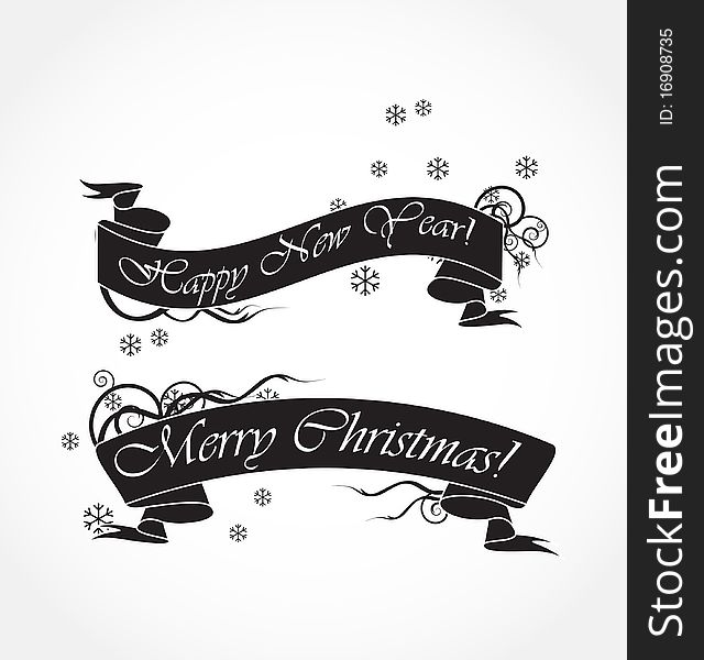 Set of merry christmas black ribbons. Set of merry christmas black ribbons