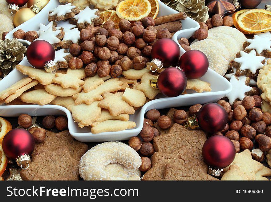 Christmas cookies and nuts on a plate