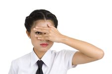 Businesswoman Looking Through Her Fingers Royalty Free Stock Photos Businesswoman Looking Through Her Fingers Royalty Free Stock Photos
