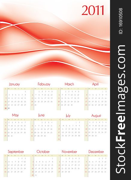 2011  calendar with red abstract background. 2011  calendar with red abstract background