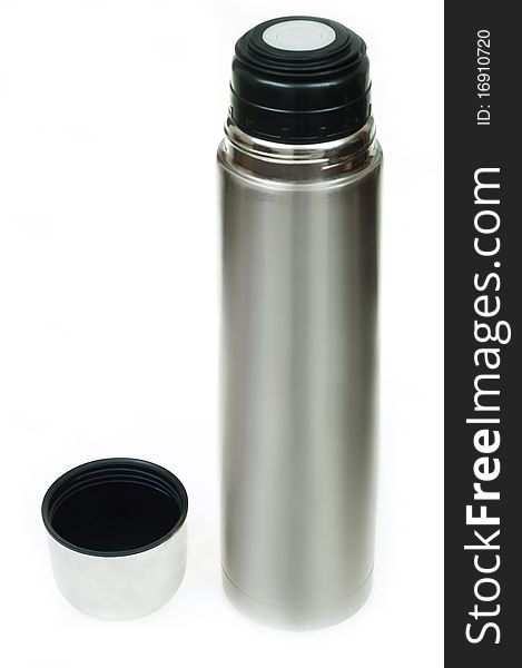 Steel thermos isolated on the white background