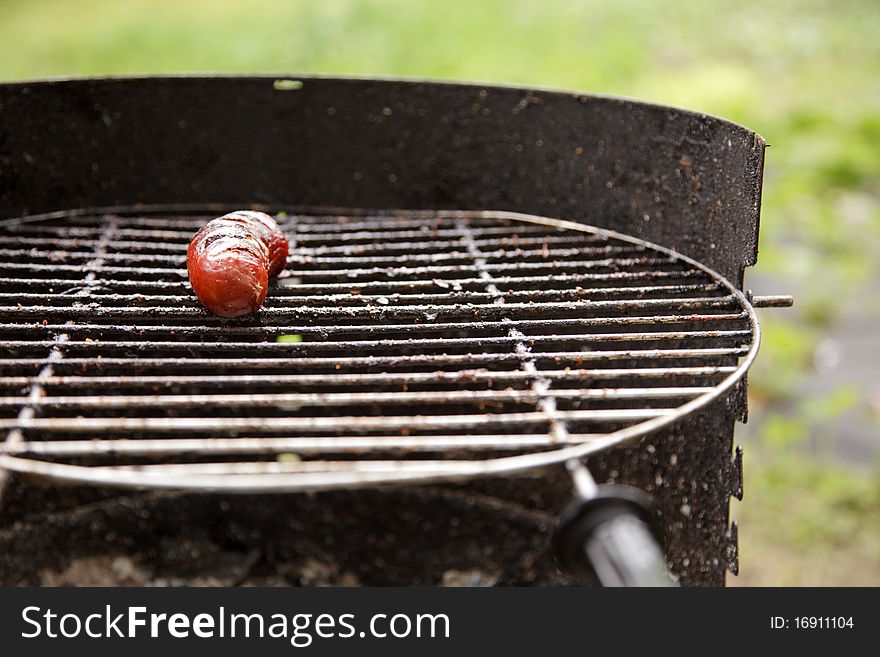 Sausages on the Barbecue Grill - green background