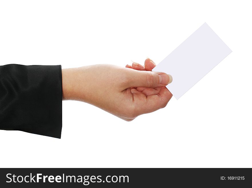 Blank businesscard in woman s hand