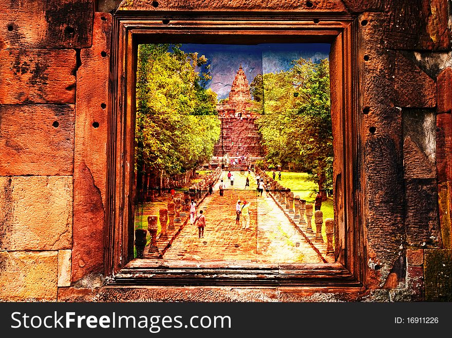 Ancient temple on grunge stone wall in Thailand. Ancient temple on grunge stone wall in Thailand