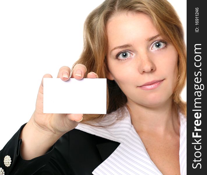 Young Businesswoman Holding Blank Card