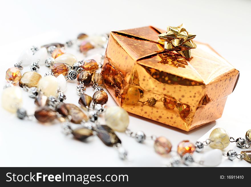 Golden Gift Box With Decoration