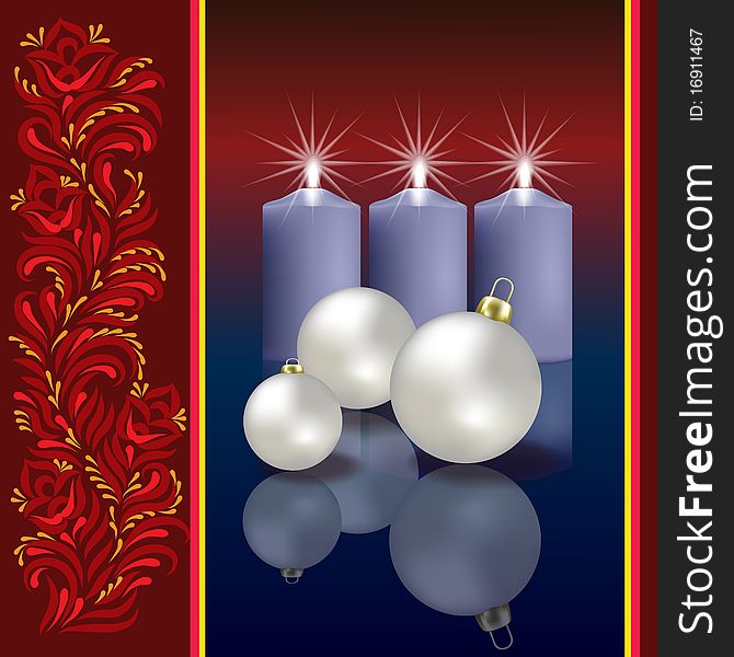 Christmas greeting with decoration and blue candles