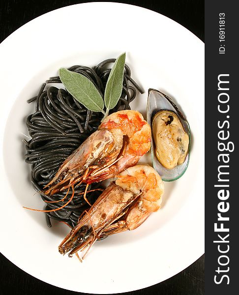 Seafood With Black Pasta