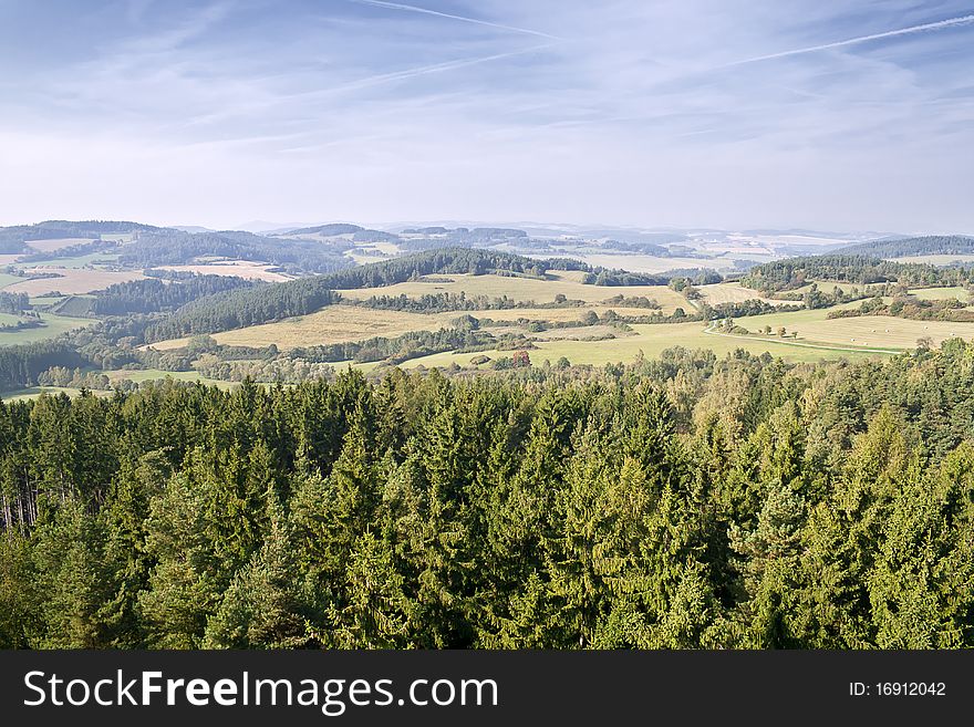 Scenery of southern Bohemia with hills, fields and forests. Scenery of southern Bohemia with hills, fields and forests.