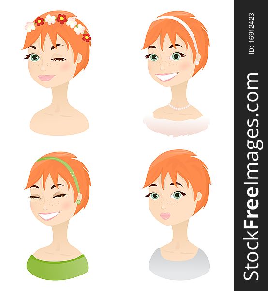 Cute woman faces set. Cute woman faces set.