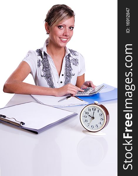 Businesswoman Sitting With Calculator