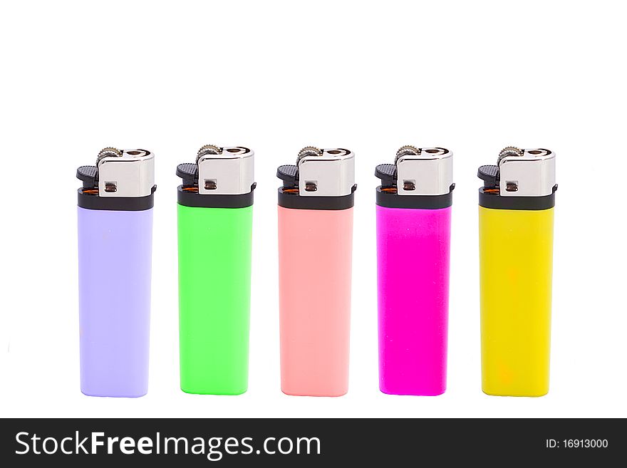 Five different colours of lighters