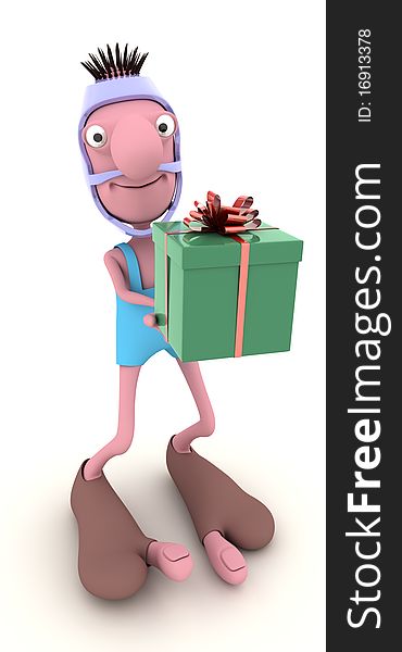 3d man standing and holding a gifts. 3d man standing and holding a gifts