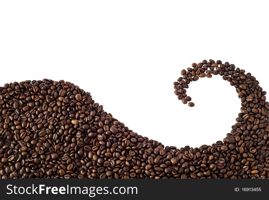 Spiral shape with coffee beans on white background. Spiral shape with coffee beans on white background
