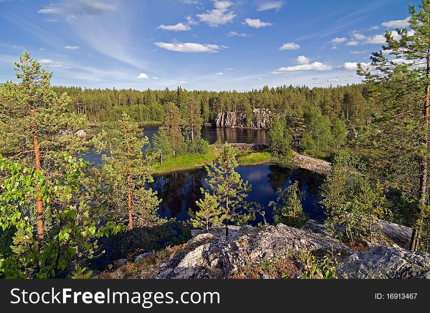 Russia, Karelia, the river Chirka-Kem. View from the cliff.