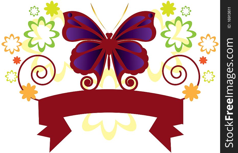 Butterfly Banner with flowers and ribbon