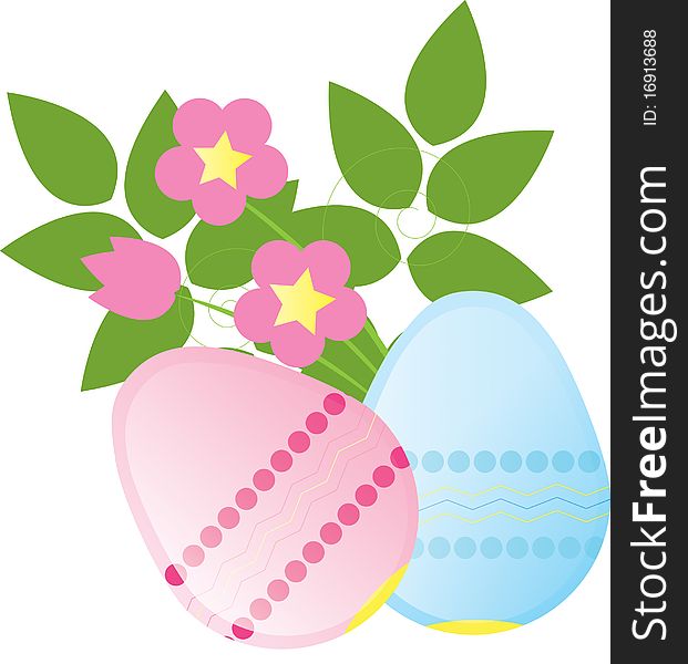 Blue and pink Easter Eggs with flowers