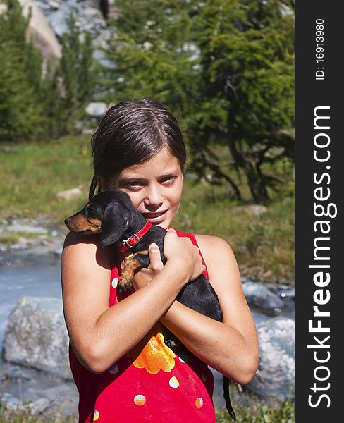 Black girl with puppy dog. Black girl with puppy dog