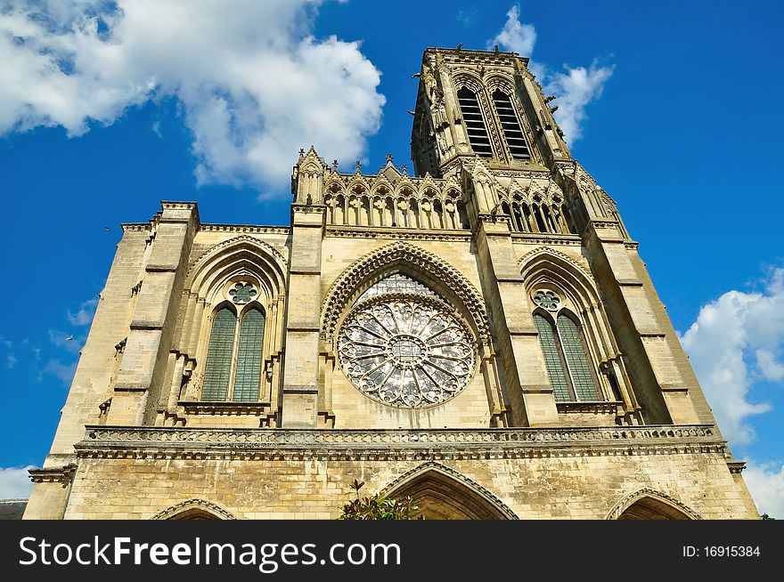 Frontal view of Soissons cathedral, France