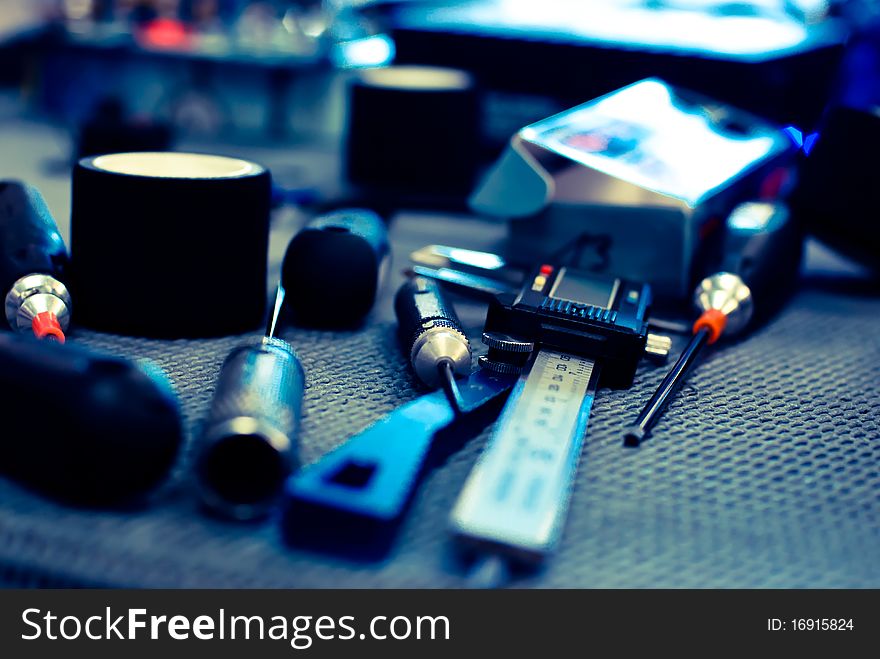 Group of Construction Tools on table