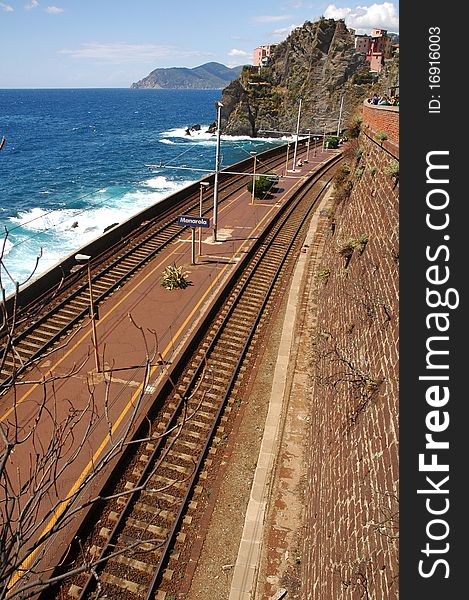 Manarola train station, one of Cinque Terre's villages stuck between the sea and the cliffs. Manarola train station, one of Cinque Terre's villages stuck between the sea and the cliffs