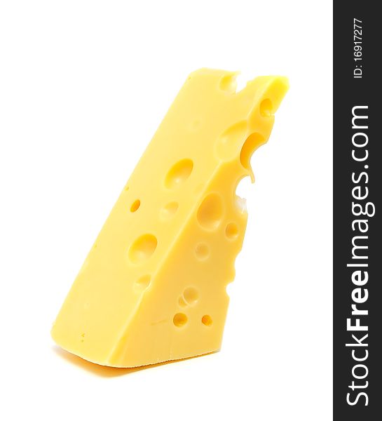 A chunk of cheese isolated on a white background
