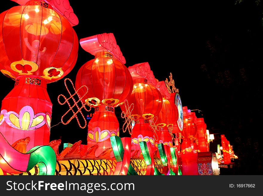 In some cities in guangdong province of China, each to traditional Chinese Spring Festival, will be in the street decorate some beautiful lanterns again, build festive atmosphere. This photo shoot in guangdong zhaoqing.