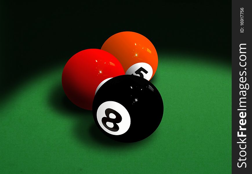 Eight ball on pool table with shadow