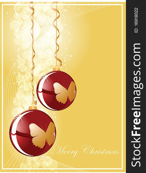 Christmas ball on gold shine background, vector illustration