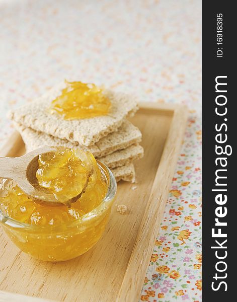 Citrus jam and flat bread, snack food