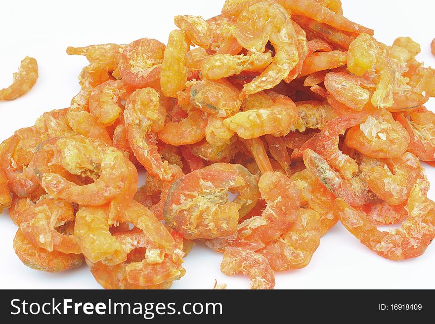 Bunch of dried shrimps isolated on white.