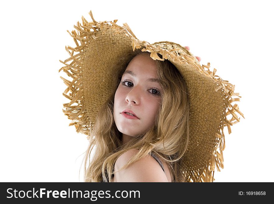 Blond teenager with straw hat