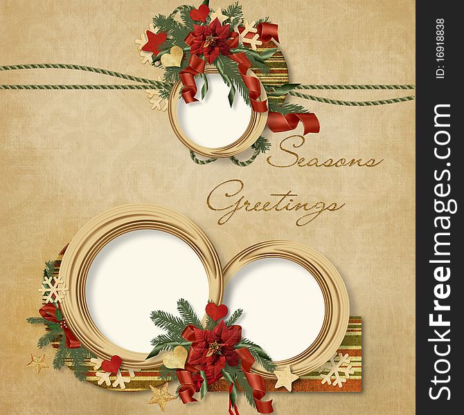 Vintage Christmas background with space for text or photo for congratulation to the holiday. Vintage Christmas background with space for text or photo for congratulation to the holiday