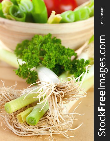 Spring onions with fresh parsley